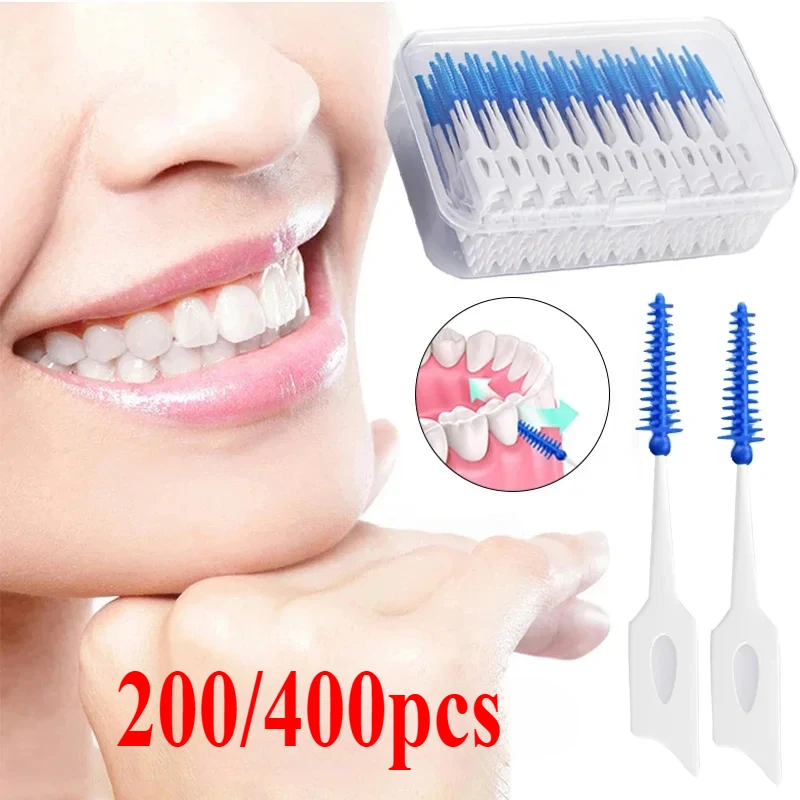 200/400pcs Interdental Silicone Brushes Dental Toothpicks Brush Between Teeth With Thread Oral Cleaning Tool