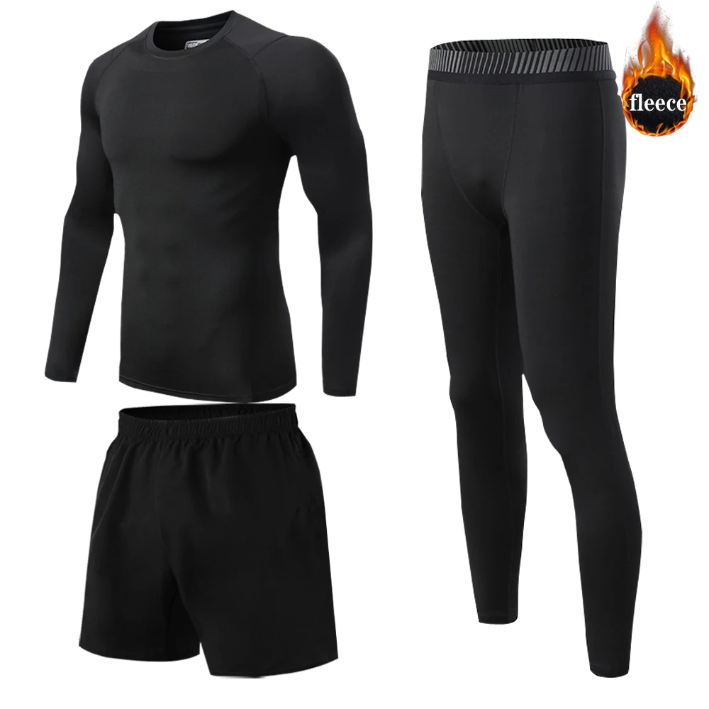 Winter Thermal Underwear Men's Warm First Layer Men's/Kids Underwear Set Plus Fleece Compression Quick Dry Second Skin Trousers 3