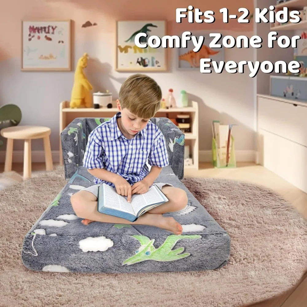 Kids Sofa Toddlers Sofa with Blanket Glow in The Dark Kids Couch Fold Out Toddlers Play Couch Mini Dinosaur Couch 5
