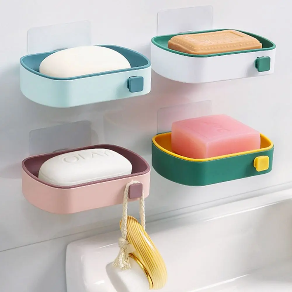 

Wall Mounted Double-layer Soap Dish Self Adhesive Punch-Free Soap Box Hook Waterproof Soap Storage Tray Bathroom Accessories