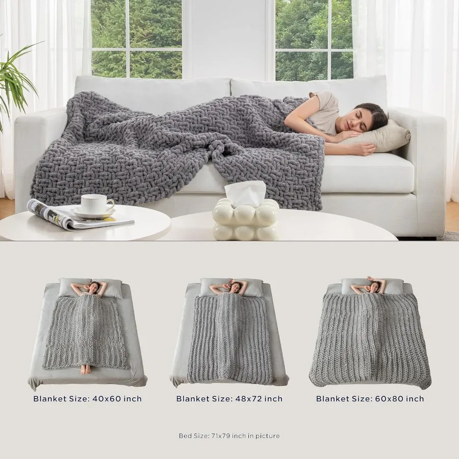 Handmade 7 lb Soft Knitted Weighted Blanket 40 x 60 Inch Breathable Chunky Knit Gravity Blanket Throw for Relaxation and Comfor