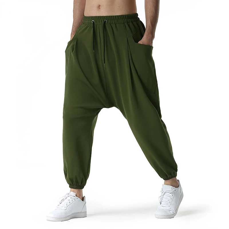 

Army Green Baggy Genie Boho Yoga Harem Pants Cotton Low Drop Crotch Joggers Sweatpants Mens Casual Hippie Streetwear Trousers
