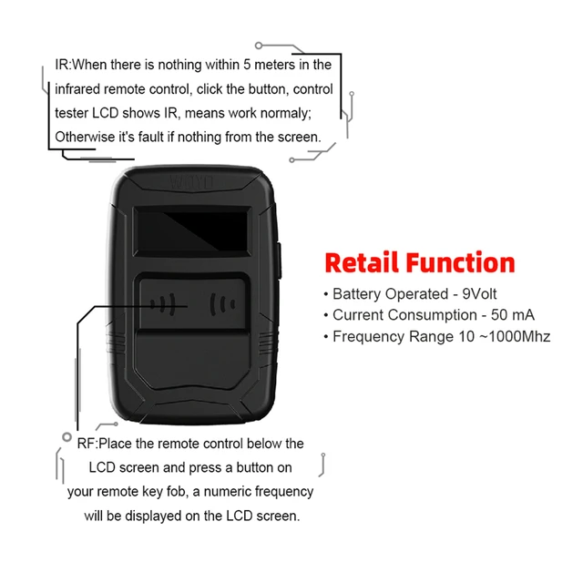 Tester Frequenza Telecomandi Auto - Rilevatore 100MHz-1GHz Con Display LED