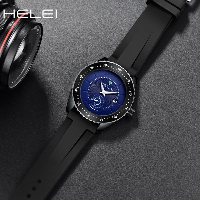 HELEI classic fashion trend men's sports watch silicone waterproof fashion calendar display quartz wristwatch gift for men