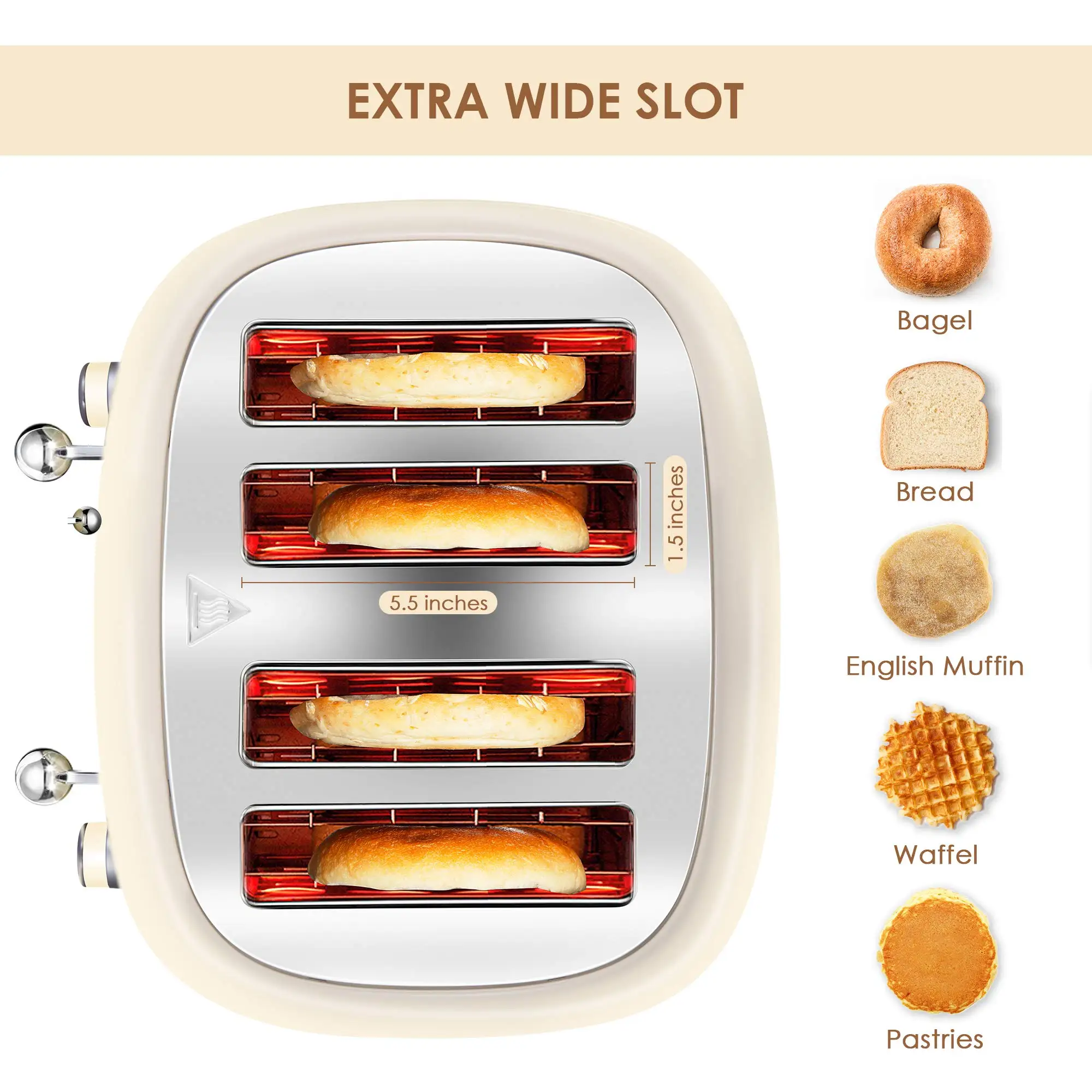 4 Slice Wide Slot Bread Toaster Good Motor To Bake Evenly Reheat 7 Level Shade Toaster 3