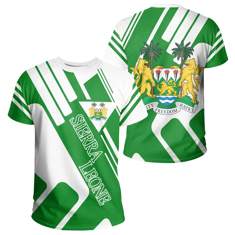 

Africa Sierra Leone Map Flag Graphic T Shirts National Emblem T-Shirt Patriotic Coat Of Arms Tshirt Male Sport Jersey Boy Tops