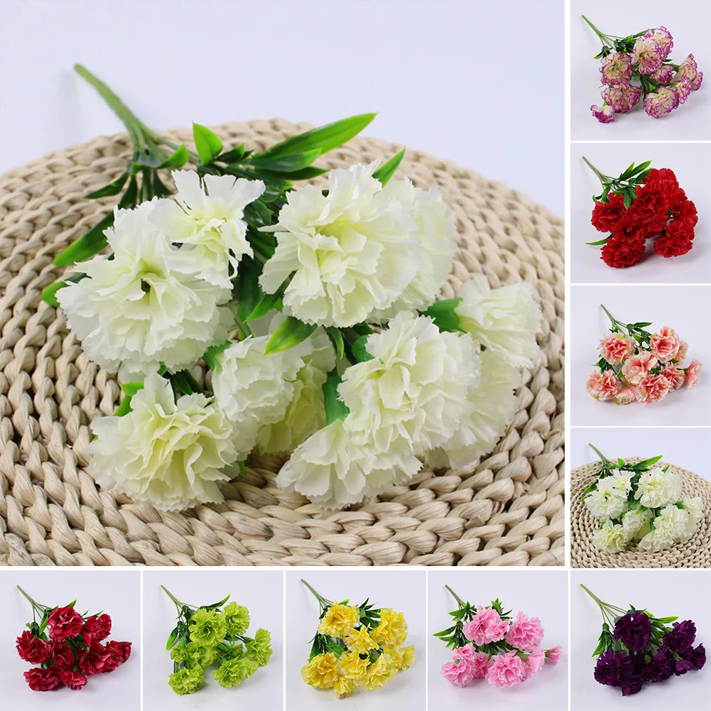 

11 Heads Carnation Artificial Flowers Bouquet Plastic Fake Plants Flower Mother Day Gifts Wedding Home Garden Decor