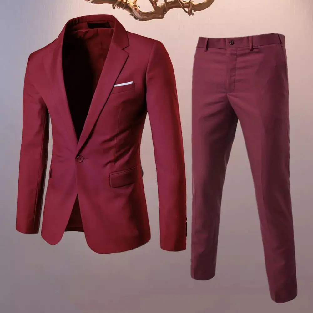 Men Pants Set Stylish Men's Business Suit Set Lapel Slim Fit Coat Long Pants for Workwear Formal Occasions Slim Fit Suit Outfit mens suit