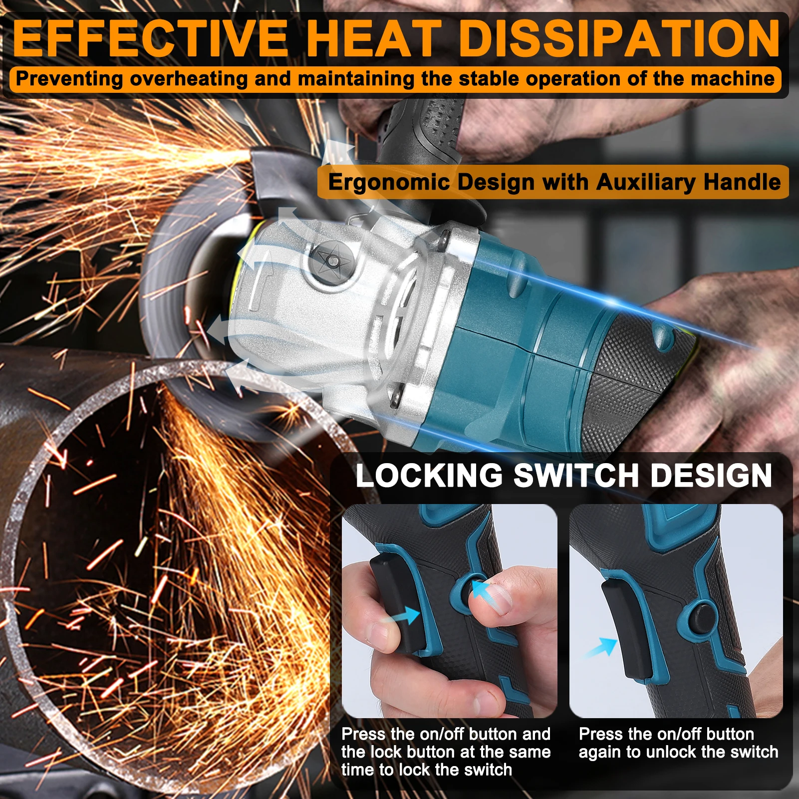 125 Type Electric Grinding Tool Brushless Motor Angle Grinder Cutter Power Tool Cutting Polishing Ceramic Tile Wood Stone Steel 4