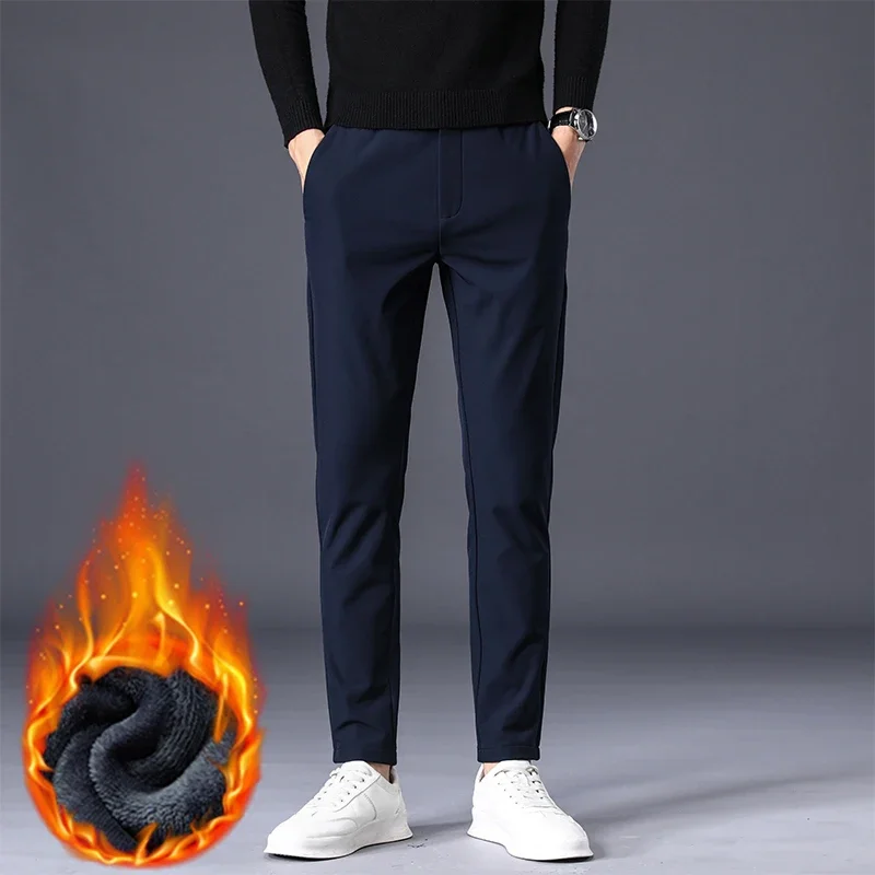 Men's Business Casual Pants Stretch Slim Thermal Trousers