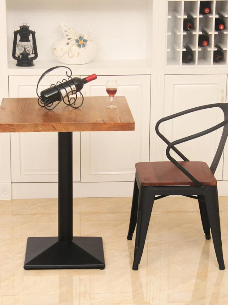 *Iron Solid Wood Small Square Table, Coffee Table, Square Retro Bar, Leisure Table And Chair