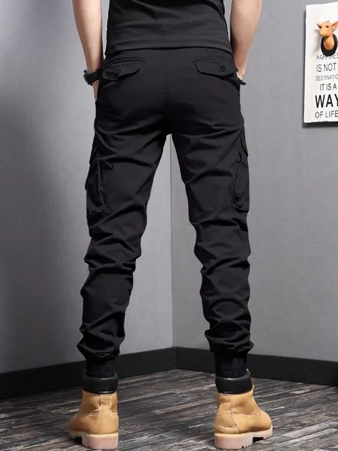 Casual Side Flap Pockets Workwear Tapered Pants, Men's Cargo Pants For Spring Fall Outdoor 2