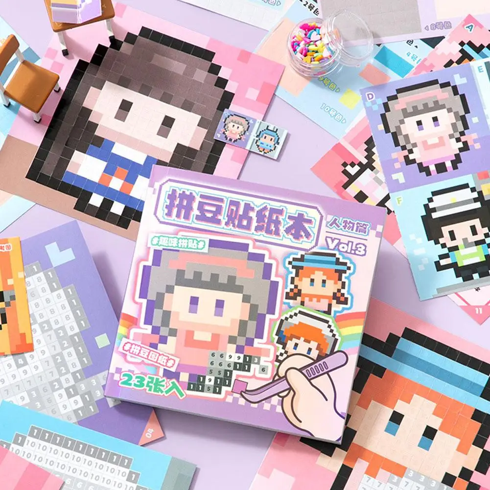Vibrant Pixel Art Sticker Book: Creative Cartoon Collage & DIY Art Decor