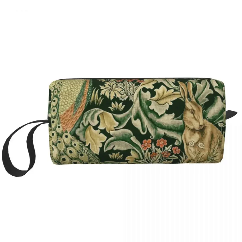 

Peacocks And Fox By William Morris Cosmetic Bag Forest Animals Textile Pattern Toiletry Makeup Organizer Ladies Beauty Storage