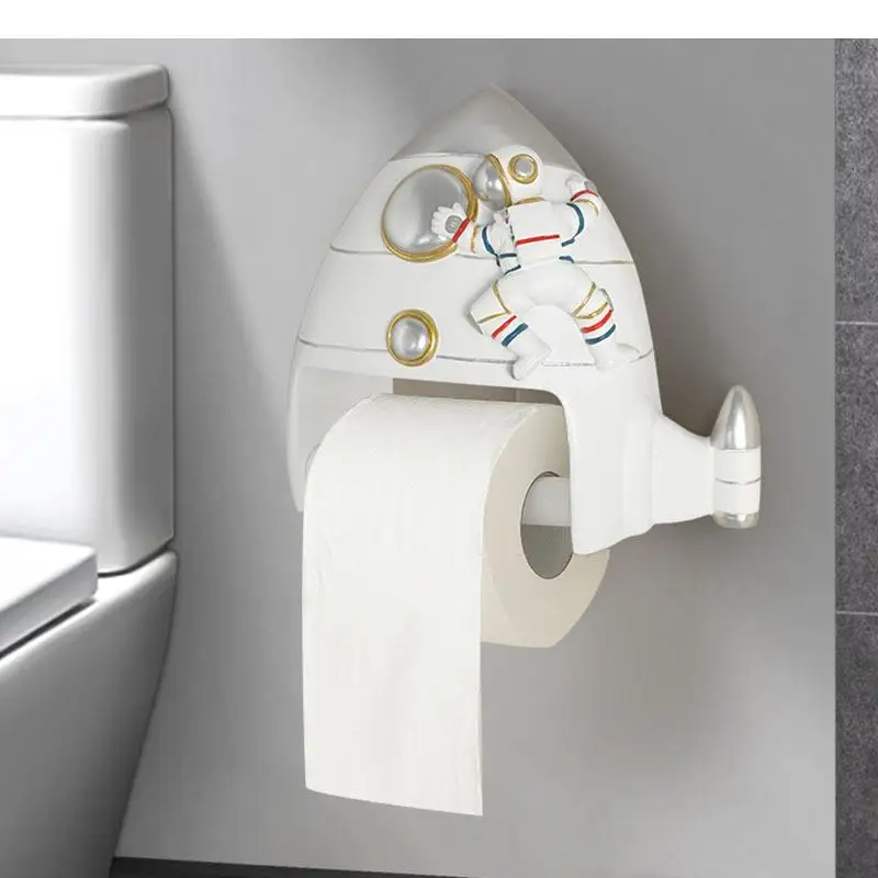 

Astronaut/rocket Tissue Holder Box Toilet Paper Roll Holder Resin Cosmonaut Paper Towel Holder Punch-free Bathroom Accessories