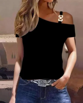 Women Summer Ruffles Short Sleeve Loose T Shirt Chic Elegant Solid O Neck Tops Casual Simple All Match Tee Streetwear Blouse 1
