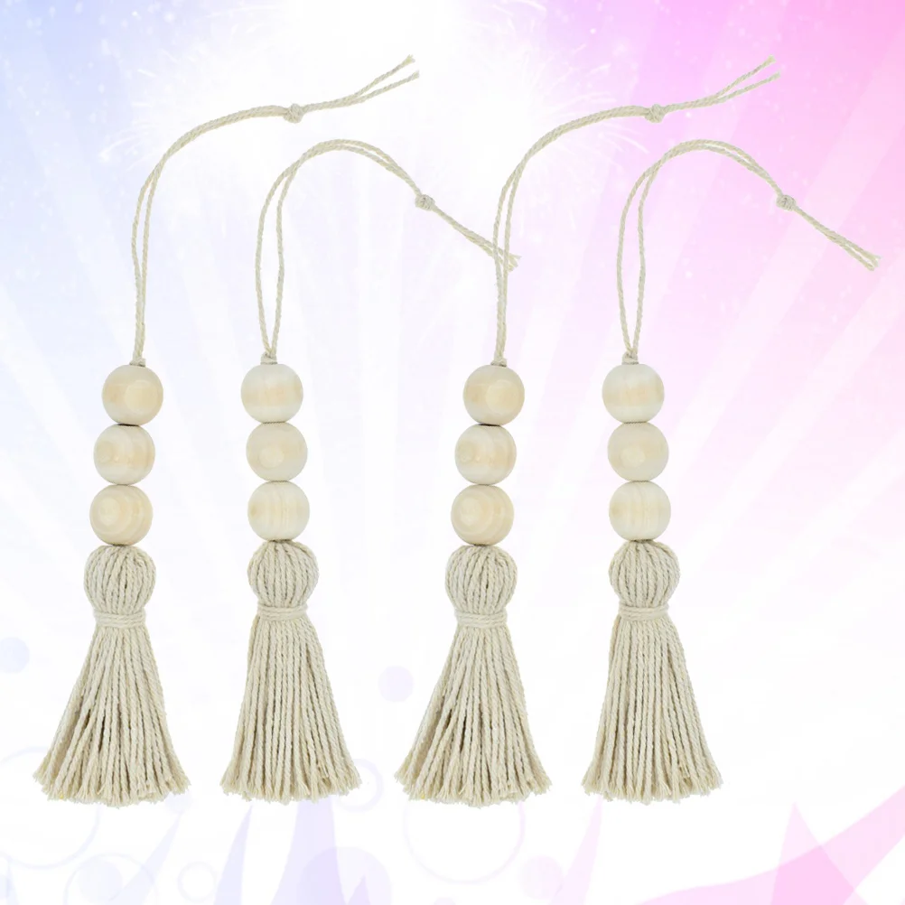 

8pcs/6pcs Hanging Tassel Pendant Ornaments Wooden Tassel Beads Ornaments Cotton String Beading Closet Door Handle Decoration