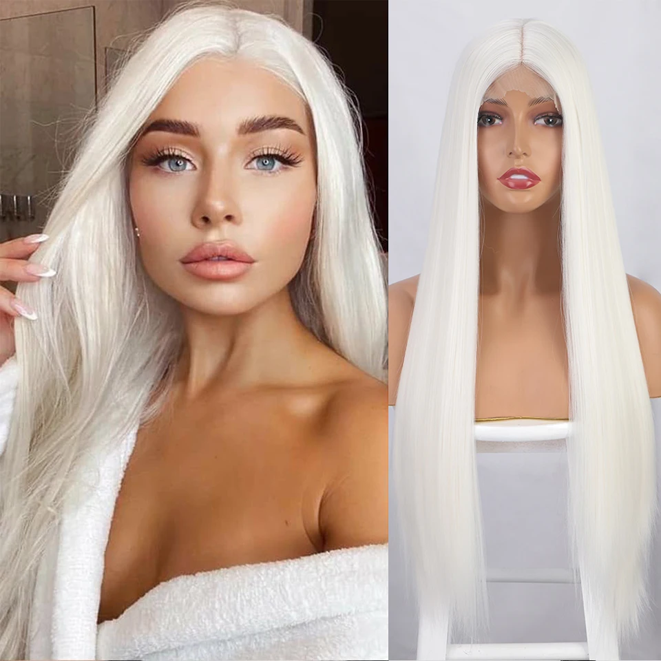 It's a wig Long White Straight Wig Synthetic Middle Part Wigs for Women Heat Resistant with Daily Party Use