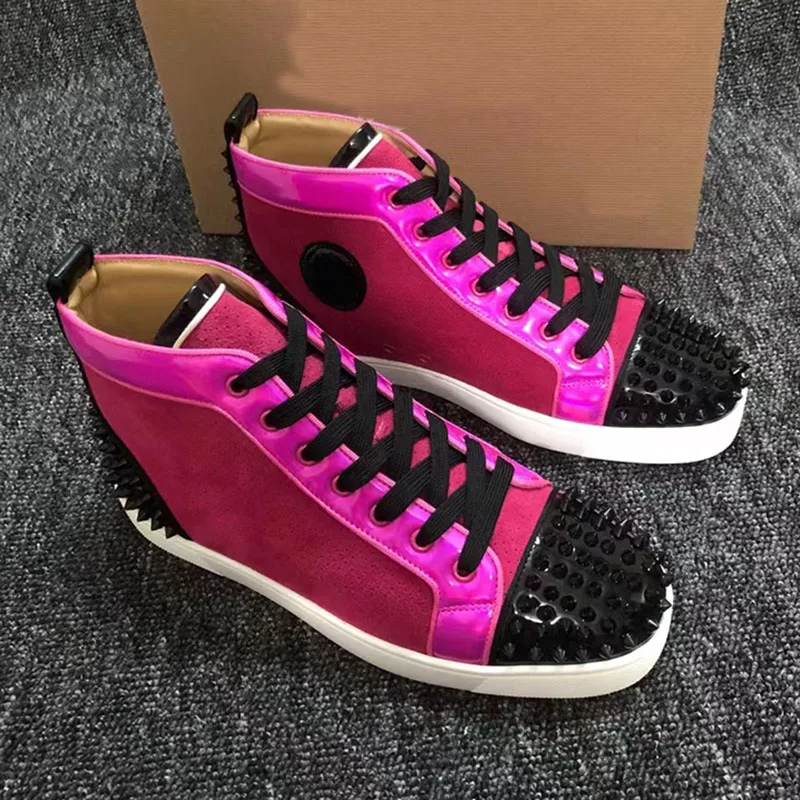 Luxury Brands Red Bottoms High Tops Spiked Shoes For Men's Fashion Casual  Flats Loafers Women's Pink