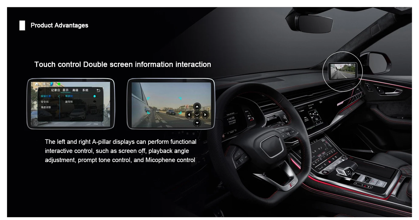 شاشة مرآة جانبية رقمية نظام كاميرا الرؤية الخلفية الجانبية Pro مع كاميرا 1080P 60FPS DVR AI BSD إنذار 5.5 بوصة IPS تعمل باللمس