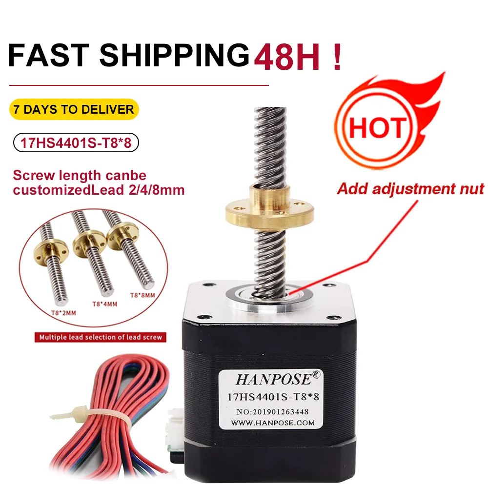 Nema17 17HS4401S-T8 stepper motor T8 screw lead 2/4/8mm 300mm 42 motor 42BYGH for 3d printer