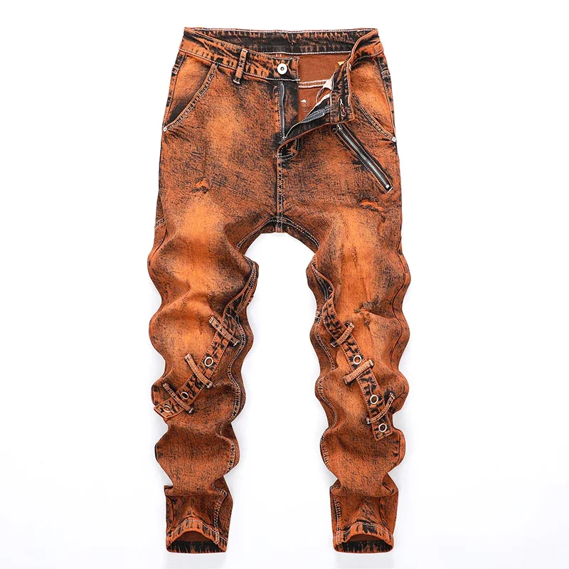 

2024Men Jeans Brand Trousers For Men Casual Solid Biker Destroyed Hole Slim Fit High Quality Streetwear Ripped Denim Pants Trend
