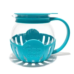 Compact Microwave Popcorn Popper with Temperature - Safe Glass (Blue)