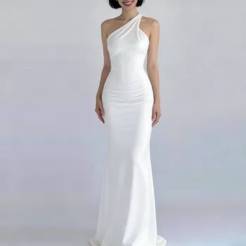 Sexy off-the-Shoulder Ribbon Evening Dress Early Spring New Solid Color High Waist Slimming Banquet Party Dress Women Elegent dr