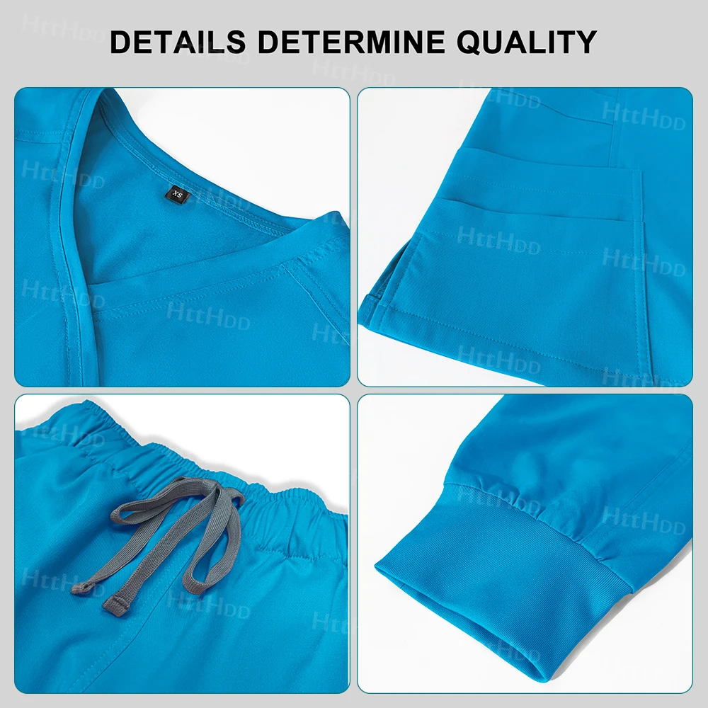 Fashion Scrubs Uniforms Sets Elastic Waist Scrub Tops Fit Pants Hospital Nurse Work Medical Wear Suits Lab Coat Surgical Uniform