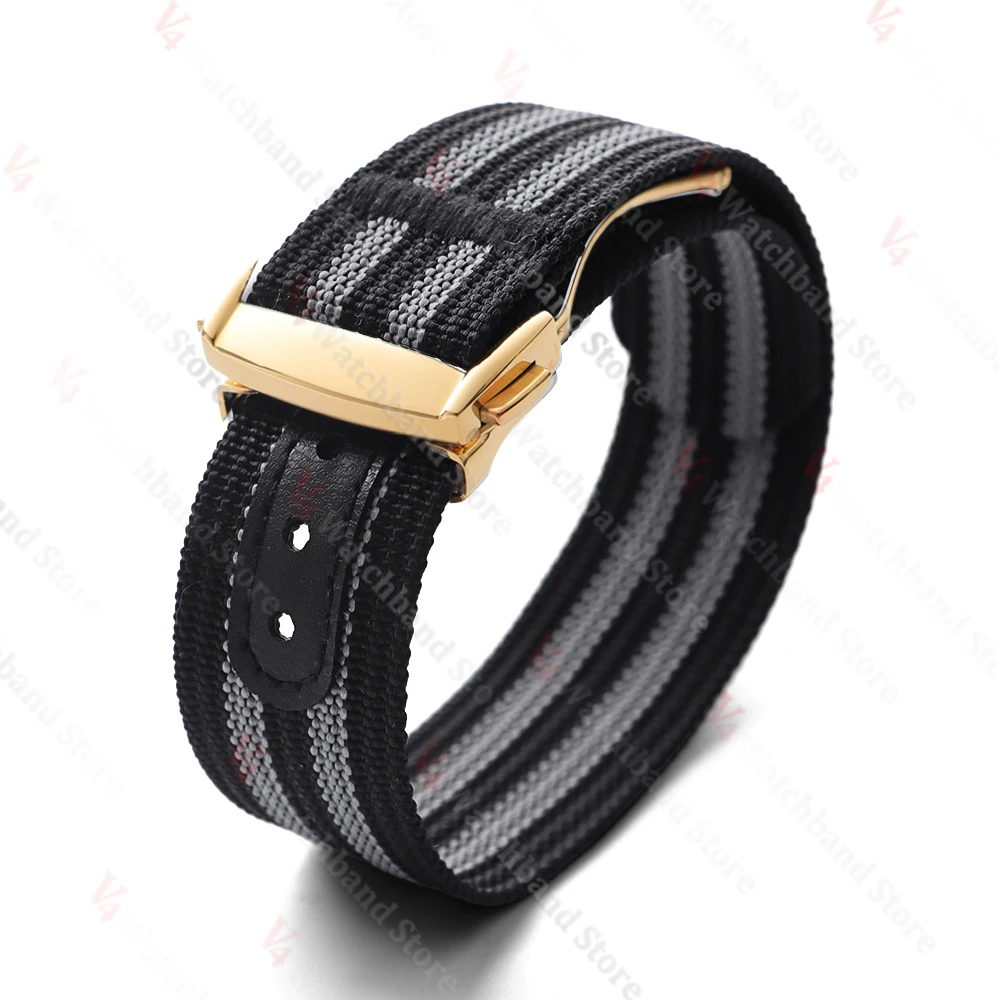 Black Gold Buckle Men's Sports Braided Nylon Watch Band 20mm