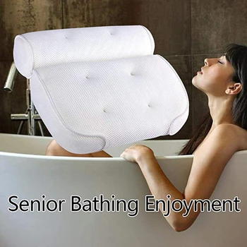 Spa non slip bath pillow cushioned bath tub spa pillow bathtub head rest pillow with suction