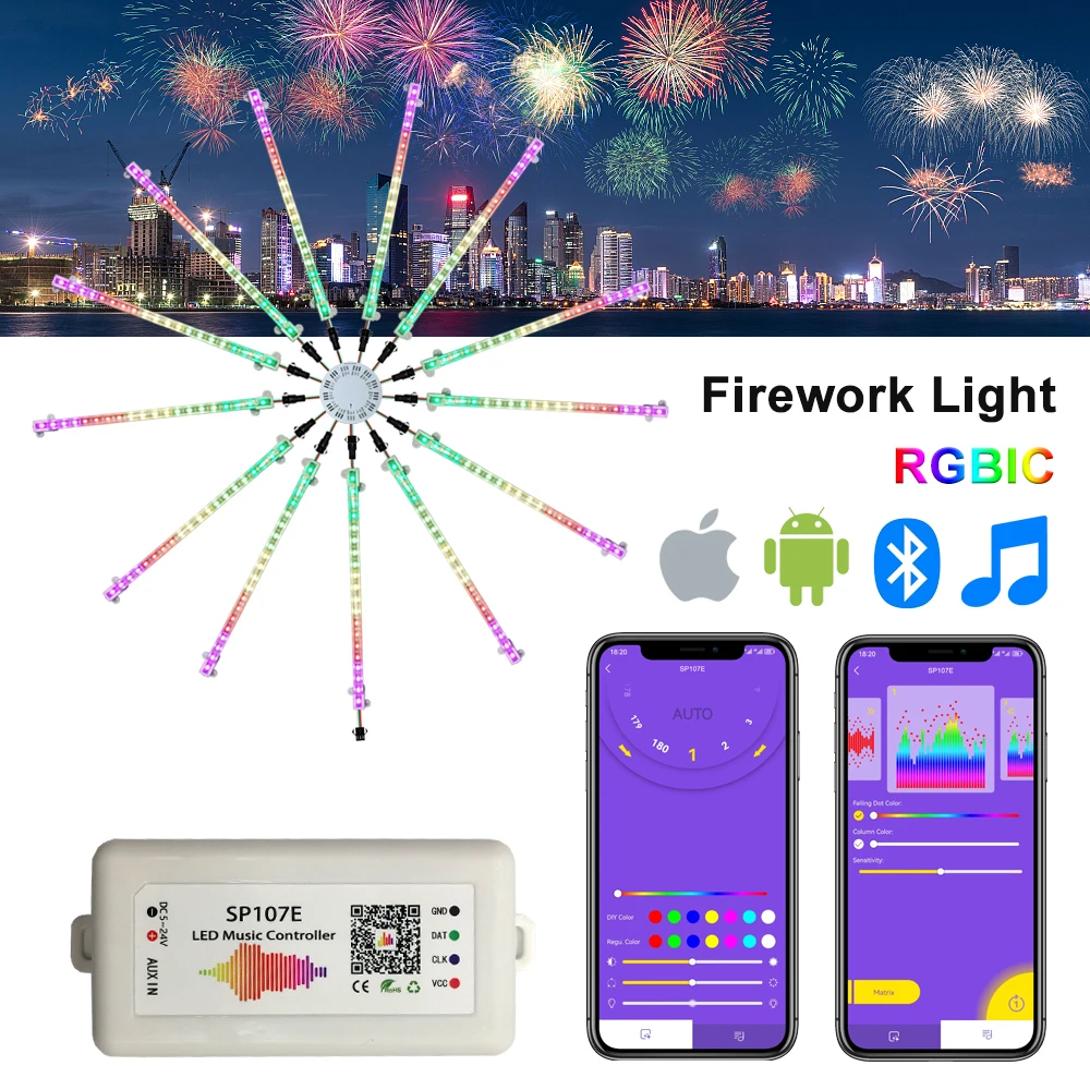 

DC5V Firework Light 3Pin WS2812B 5050 RGB Individually Addressable Rigid Led Strip With SP107E Music Controller 10-13Channel Kit