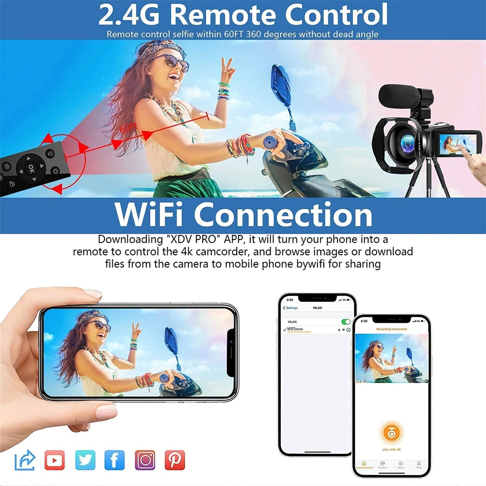 Cámara de vídeo Digital profesional 4K, Kit de Vlogging de luz de relleno  para Streaming de , WiFi, Zoom 16X, fotografía - AliExpress