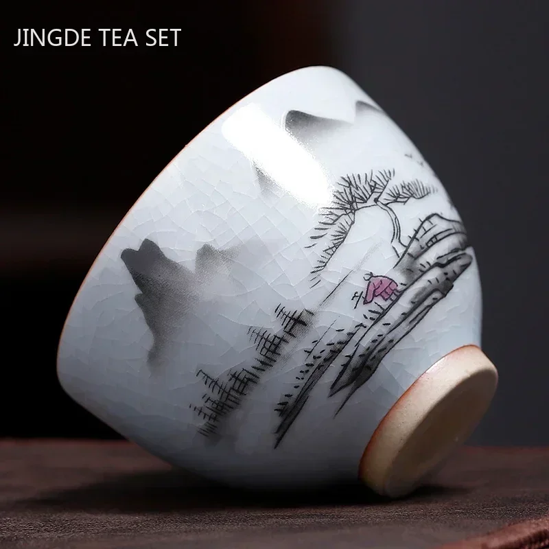 Chinese Antique Ceramic Teacup Ru Kiln Ice Cracked Glaze Tea Cup Personal Single Cup Tea Bowl Customized Household Drinkware