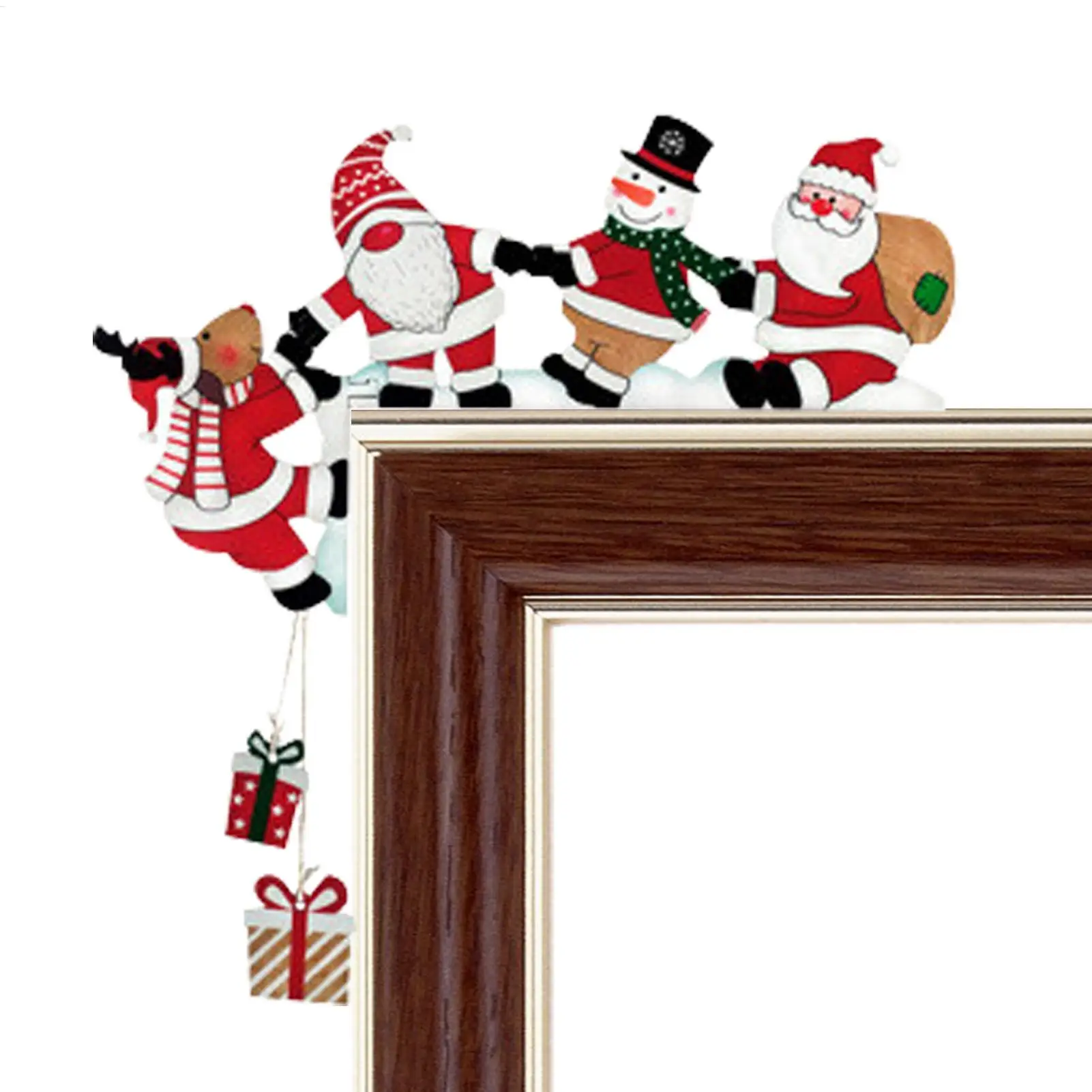 2025 New Santa Door Corner Decor Christmas Cartoon Door Frame Decor Snowman Reindeer Wooden Pendant Party House Decors