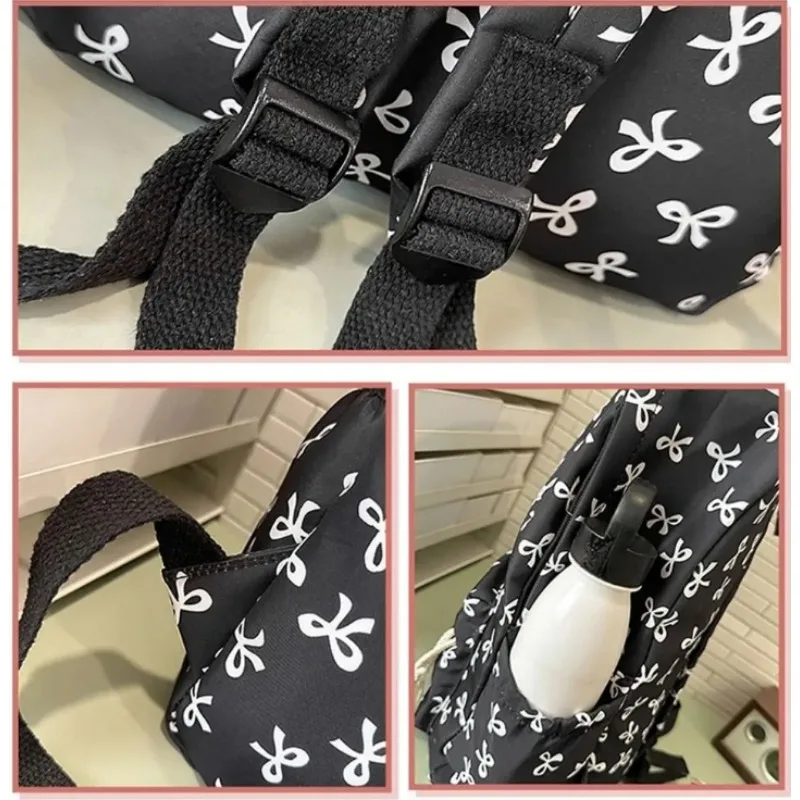 Stylish Bow Print School Backpack with Laptop Compartment and Adjustable Straps - Ideal Back-to-School Gift