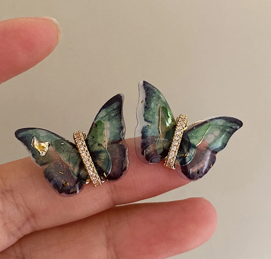 2022 new S925 silver needle acrylic butterfly vintage Rhinestone Earrings for women Fashion Jewelry