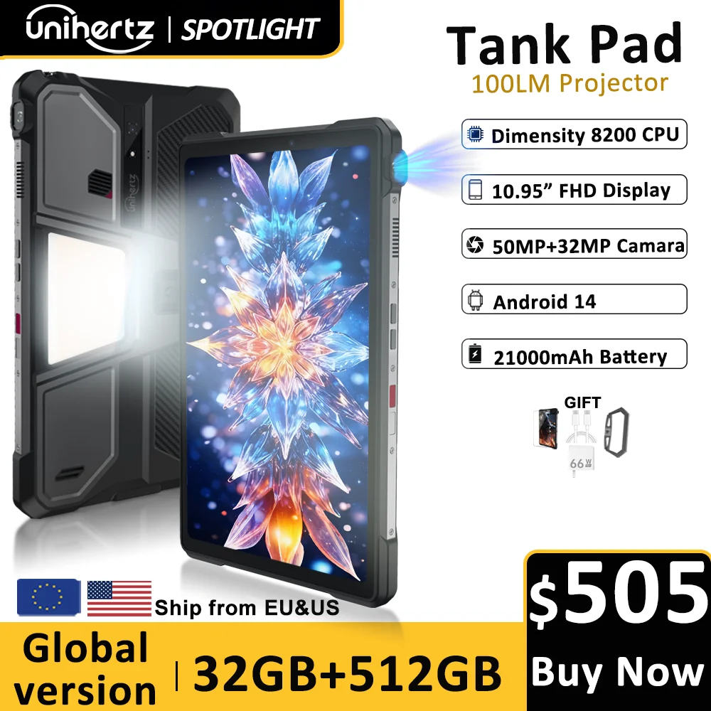 Unihertz タンク PAD 8849 頑丈なプロジェクター電話タブレット