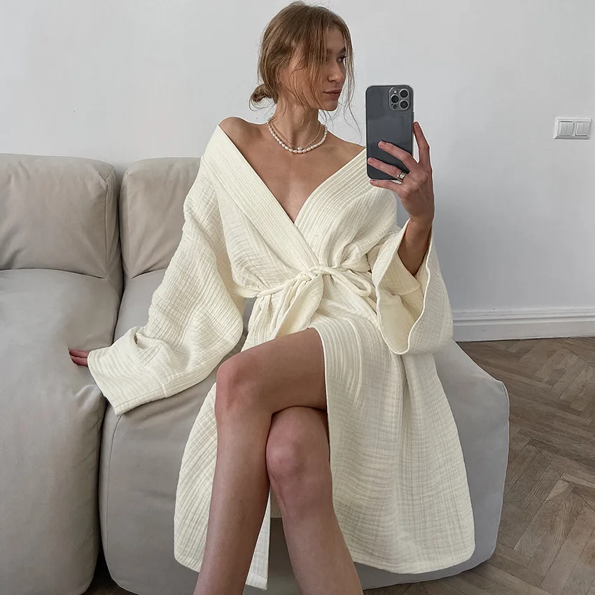 Spring Summer Women's Cotton Women's Nightgown Gown Robe Long Sleeve Cardigan Gown Morning Pajamas Home Clothes for women sleepwear,sleepwear pajamas