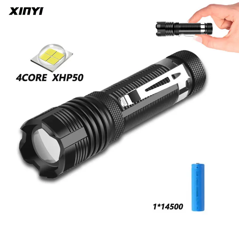 

XHP50 LED Flashlight Use 14500 Battery MINI Portable Zoom 5 Lighting Modes Waterproof Torch Suitable for adventure camping etc.