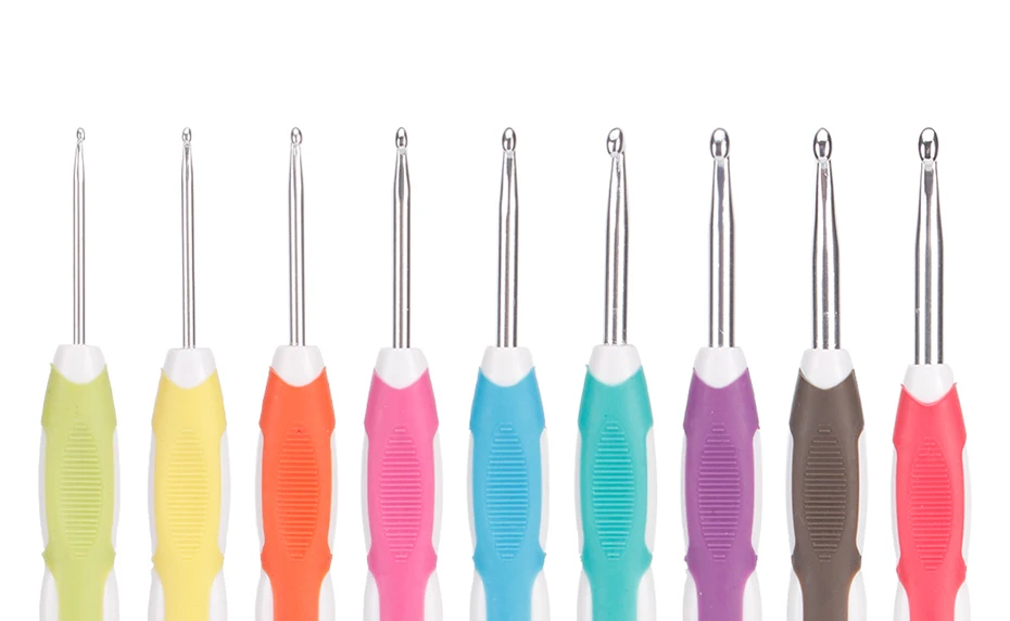 Description Picture 2 of item9Pcs Crochet Hook Hand Knitted Crochet Aluminum Crochet Needles With Colorful Grip DIY Process Tool Knitting Needles Set