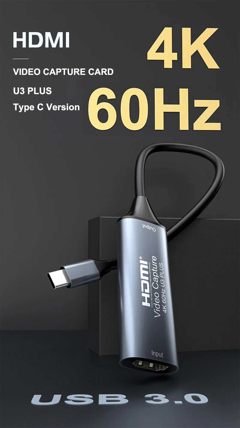 4K 60Hz Video Capture Card USB 3.0 Type C HDMI Video Record Box Game Grabber U3