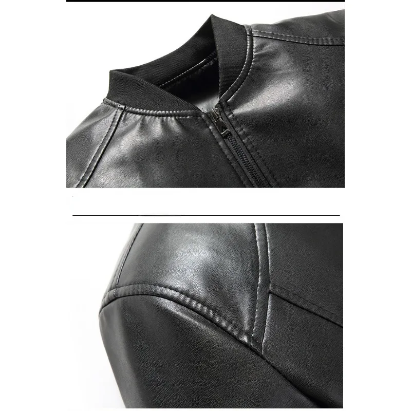Leather Jacket Men Windproof Windbreaker Business Men Clothing Coat Zipper Long Sleeve Slim Stand Collar Coat PU Leather Jacket