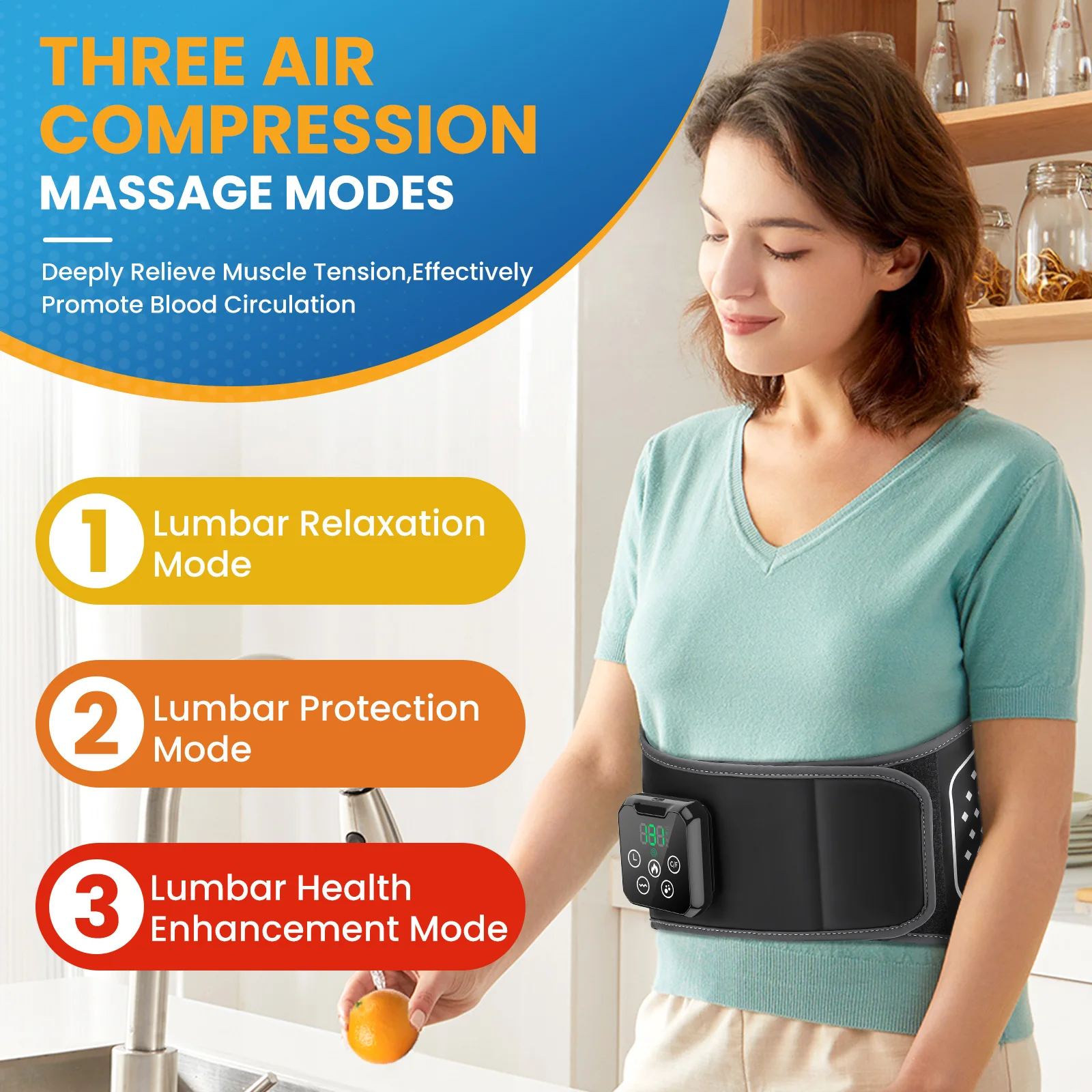 Electric Hot & Cold Compress Waist Support Belt with Air Compression Massage for Lumbar & Low Back Fatigue Relaxation