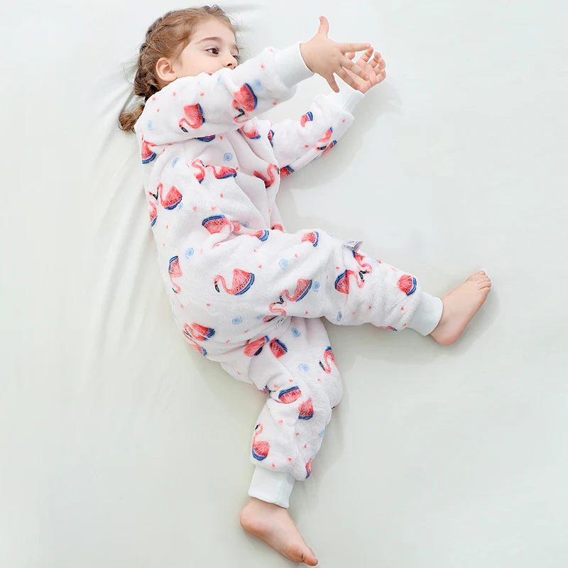 MICHLEY Duck Flamingo Bird Flannel Children Baby Sleeping Bag Sack Winter Clothes Toddler Sleepsack Pajamas For Girls Boys 1-7T