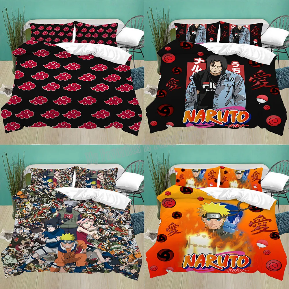 Naruto Bedding Set Cartoon Anime Children Bedroom Quilt Cover Boy Girl ...