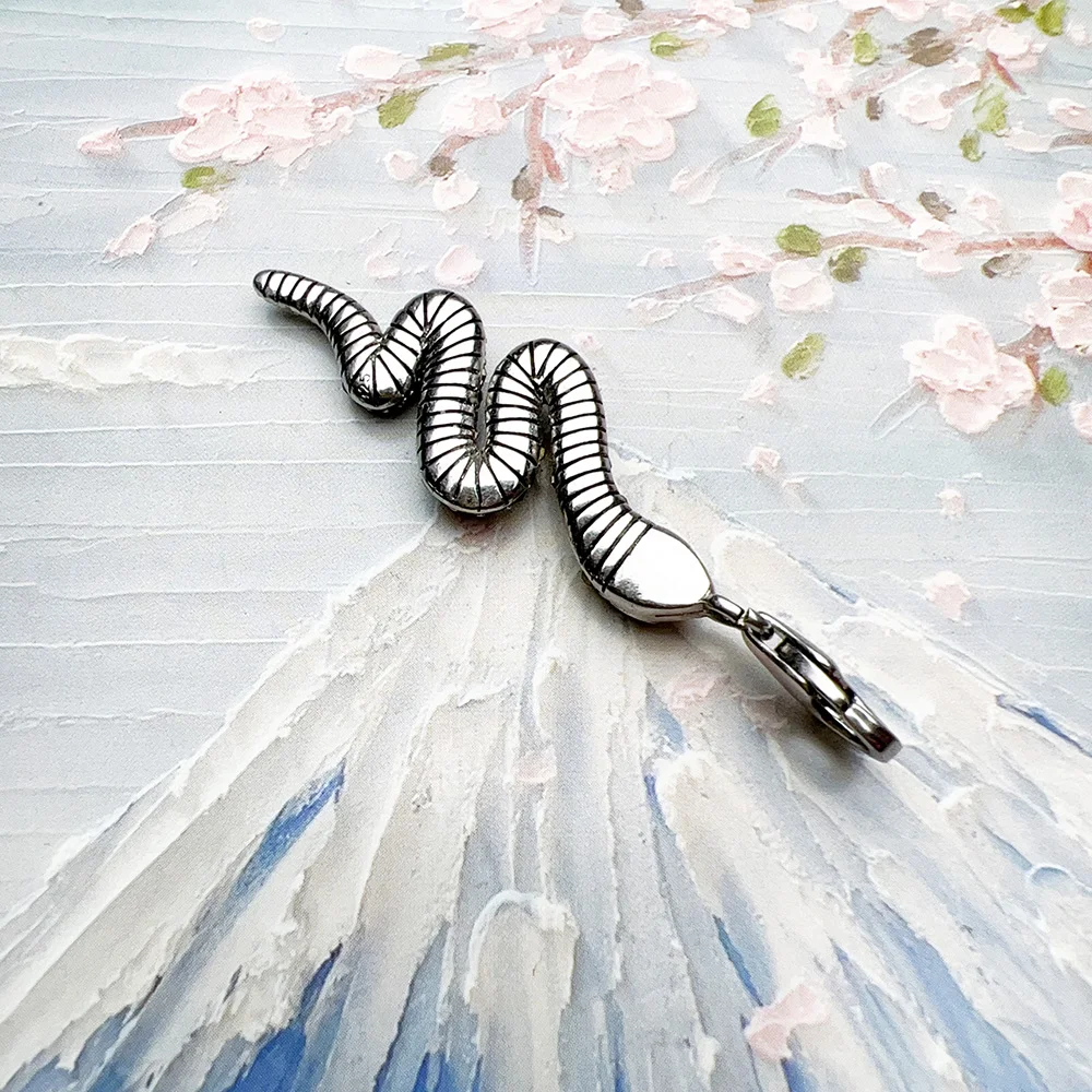 Ciondolo Serpente In Argento 925 Con Cristallo Nero - 13x7.5 Mm - Compatibile Con Bracciali Europei E Catene Da 3 Mm
