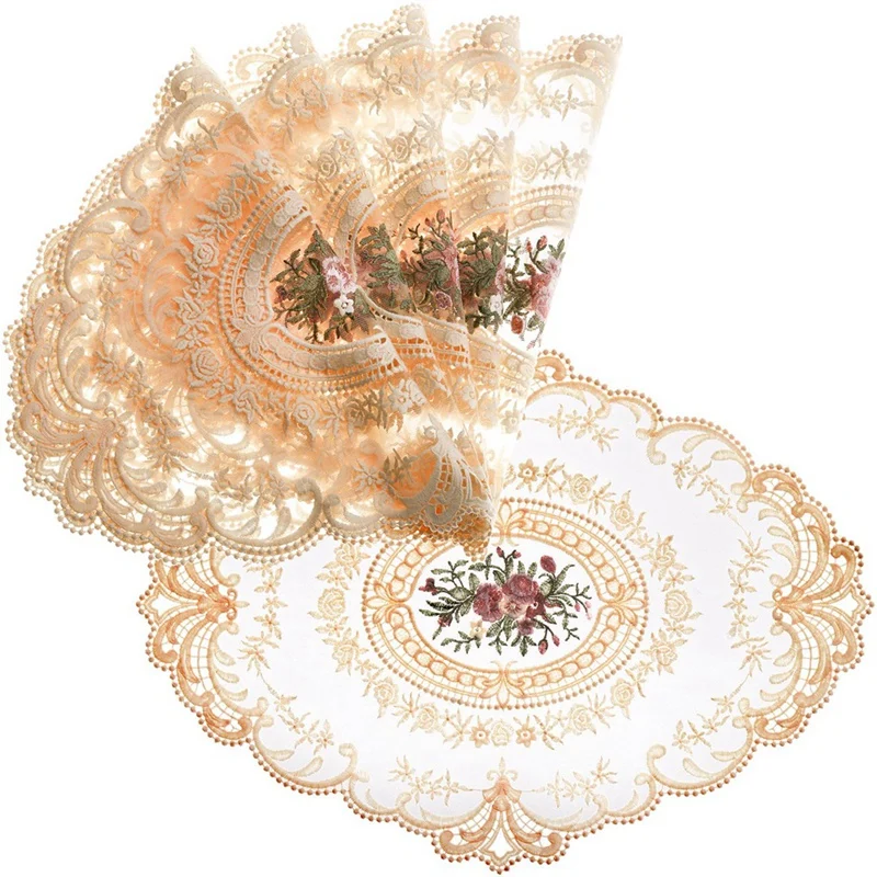 

6Pcs Elegant Round Lace Tablecloth Embroidered Lace Doilies For Table Coffee Coasters Napkin Party Decoration