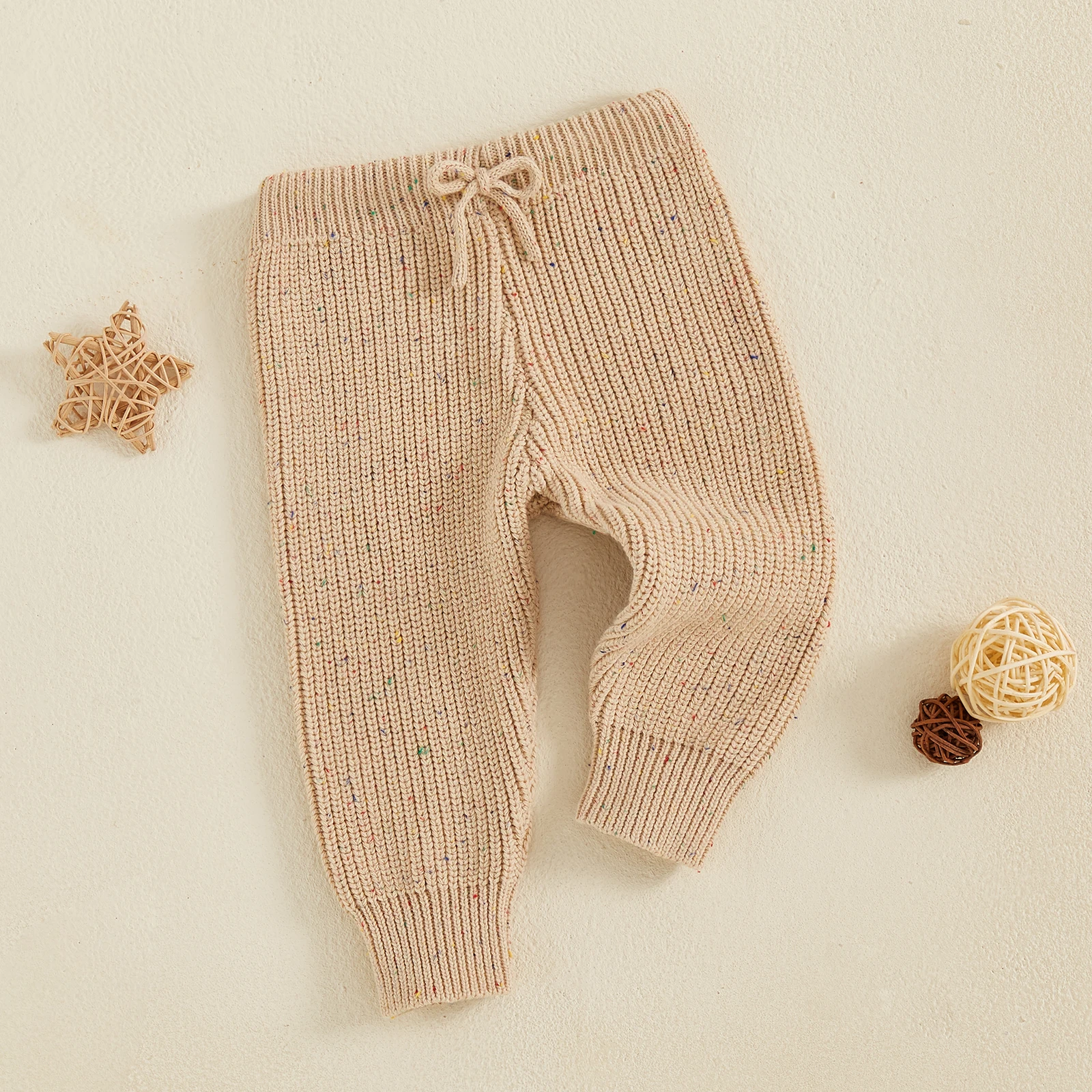 Winter Warm Toddler Infant Knit Sweater Pants for Girl Boy Contrast Color Drawstring Elastic Casual Children Long Trousers