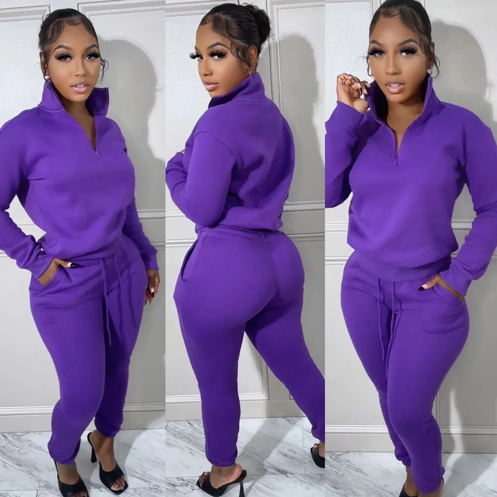 Tracksuit Women Set Two Piece Outfits Fleece Zipper Long Sleeve Pullover Top Jogger Pants Casual Sport Suit Running Matching Set 2023 women two piece set outfits autumn women s tracksuit zipper top and pants casual sport suit 2 piece woman set